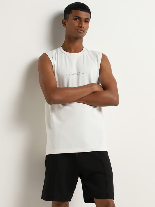 Studiofit White Printed Relaxed Fit T-Shirt