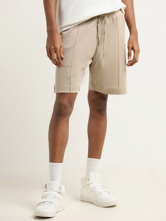 Studiofit Beige Relaxed Fit Mid Rise Shorts