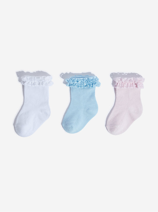 HOP Baby Multicolour Lace Detailed Socks - Pack of 3