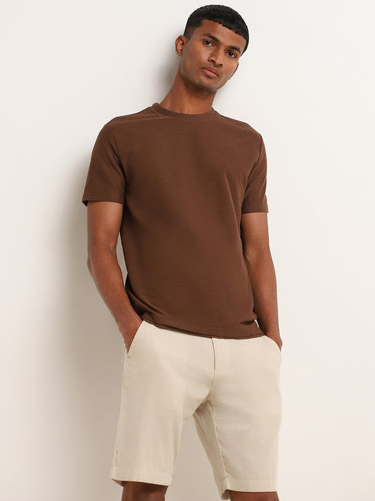 ETA Brown Cotton Blend Slim Fit Ribbed T-Shirt