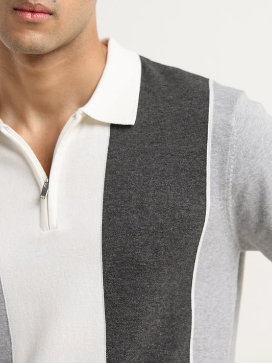 Ascot Grey Colour-Blocked Relaxed Fit T-Shirt