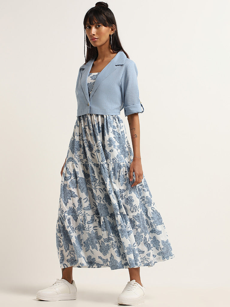 Bombay Paisley Blue Floral Tiered Dress with Jacket