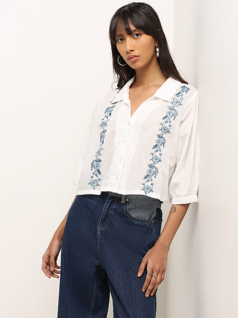 Bombay Paisley White Floral Embroidered Shirt