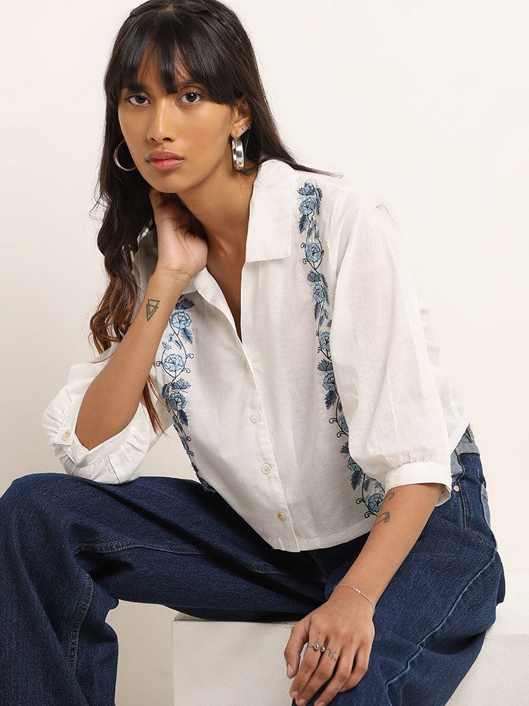 Bombay Paisley White Floral Embroidered Shirt