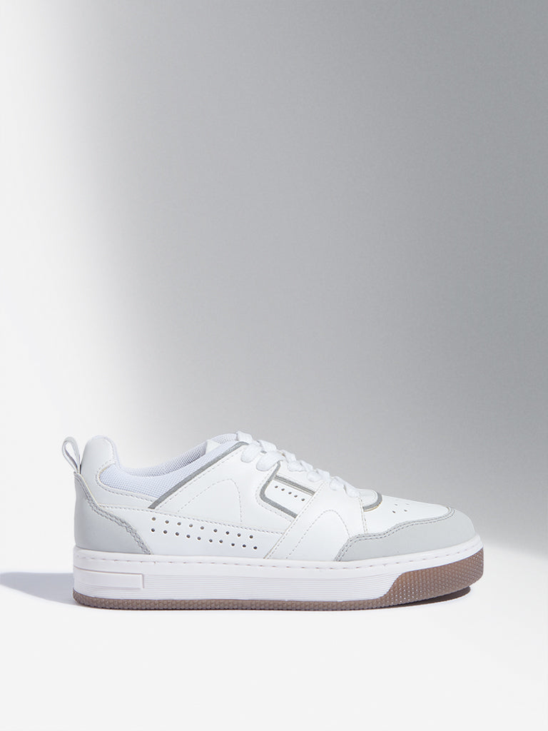 Westside Yellow Kids White Perforated Lace-Up Sneakers for Casual Wear Side View