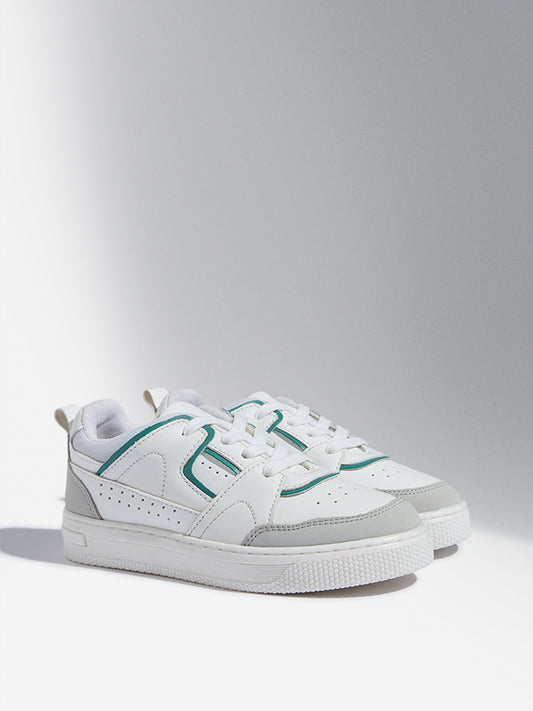 Yellow White Perforated Lace-Up Sneakers