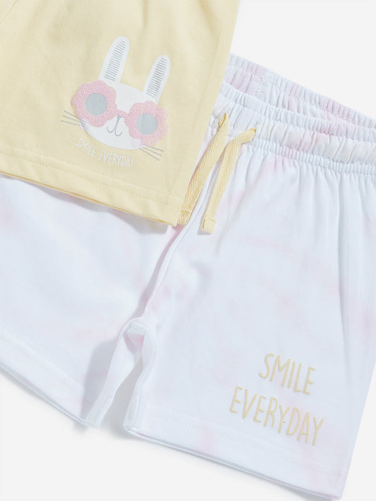 HOP Baby White & Yellow Mid Rise Shorts - Pack of 2