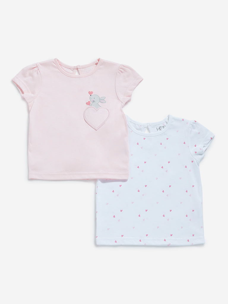 HOP Baby White & Light Pink T-Shirts - Pack of 2