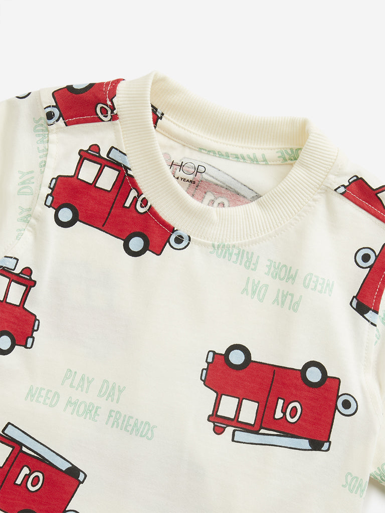 Westside HOP Kids Off-White Bus Printed Cotton T-Shirt for Casual Wear Zoomed View