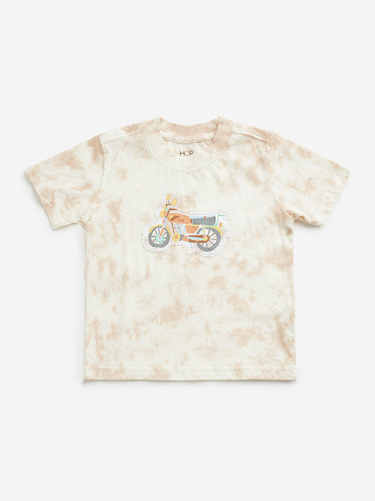HOP Kids Peach Tie-Dye Motorcycle Design T-Shirt