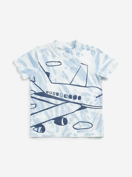 HOP Kids Light Blue Tie-Dye Airplane Print T-Shirt
