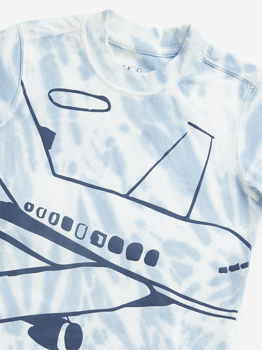 HOP Kids Light Blue Tie-Dye Airplane Print T-Shirt