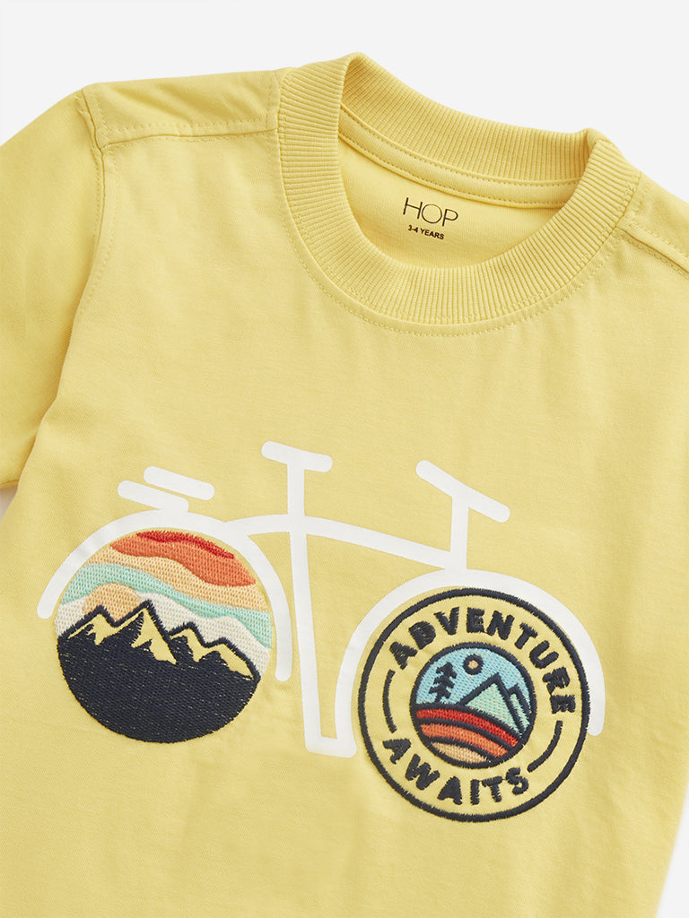 Westside HOP Kids Yellow Cycle Printed Cotton T-Shirt for Casual Wear Zoomed View