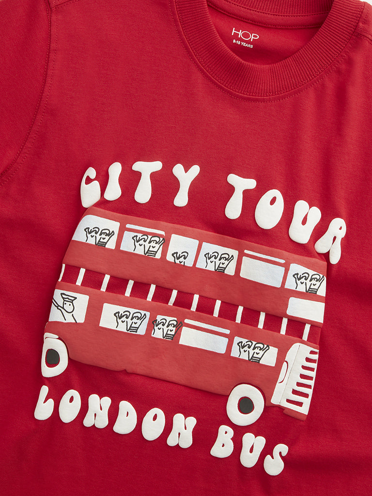 Westside HOP Kids Red Embossed Text Printed Cotton T-Shirt for Casual Wear Zoomed View