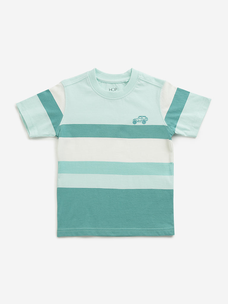 HOP Kids Teal Colour-Blocked Cotton T-Shirt