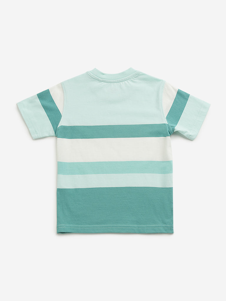 HOP Kids Teal Colour-Blocked Cotton T-Shirt
