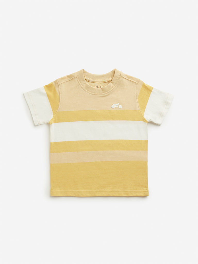 HOP Kids Yellow Colour-Blocked Cotton T-Shirt