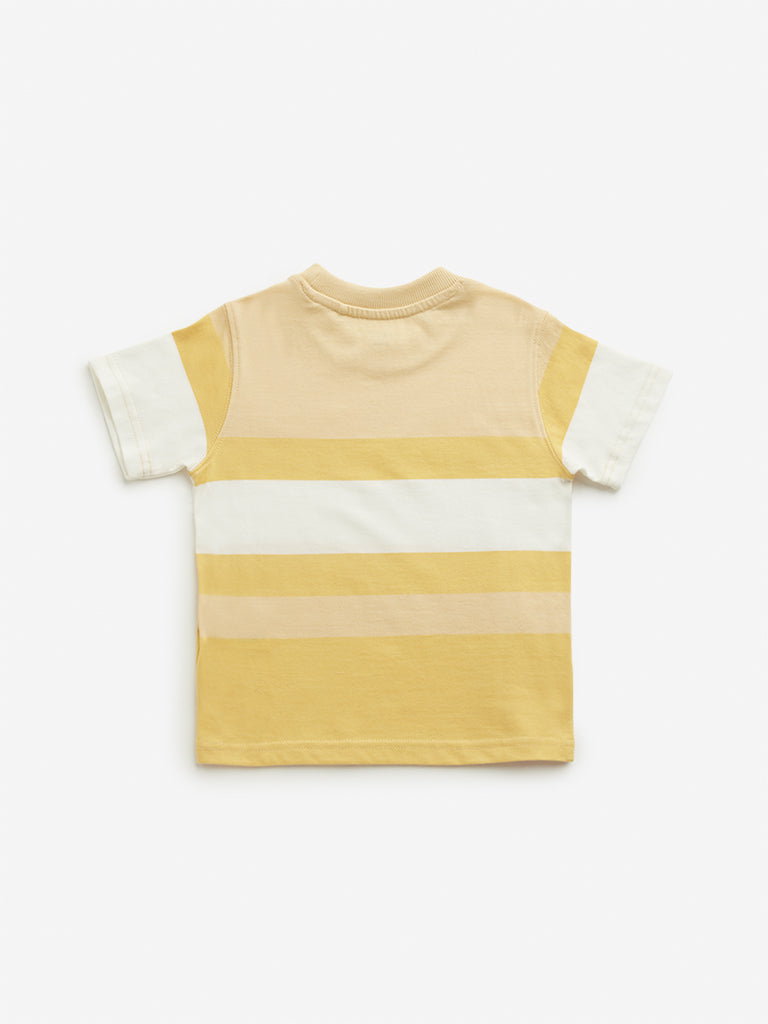 HOP Kids Yellow Colour-Blocked Cotton T-Shirt