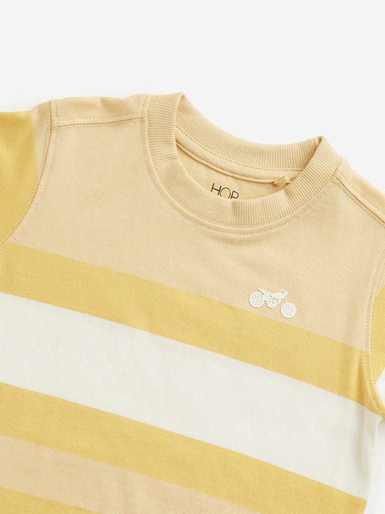Westside HOP Kids Yellow Colour-Blocked Cotton T-Shirt for Casual Wear Zoomed View