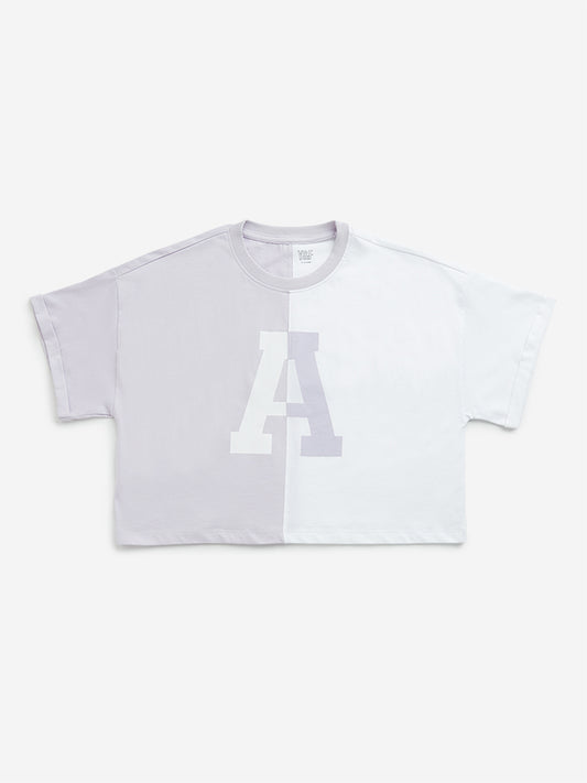 Y&F Kids Lilac and White Text Design Crop Top