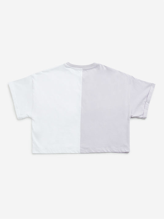 Y&F Kids Lilac and White Text Design Crop Top