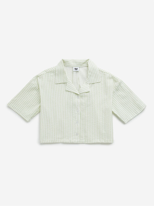 Y&F Kids Green Seersucker Striped Cotton Shirt