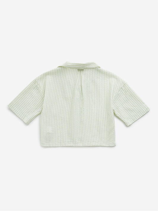 Y&F Kids Green Seersucker Striped Cotton Shirt