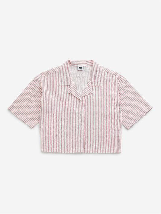 Y&F Kids Pink Seersucker Striped Cotton Shirt
