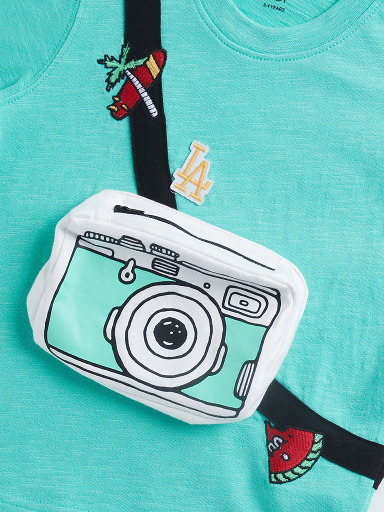 Westside HOP Kids Green Printed Cotton T-Shirt for Casual Wear Zoomed View