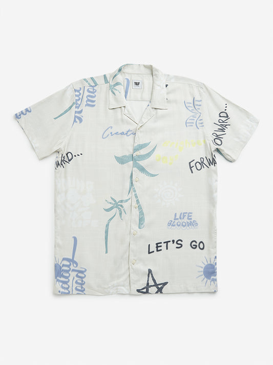 Y&F Kids Beige Tropical Printed Shirt