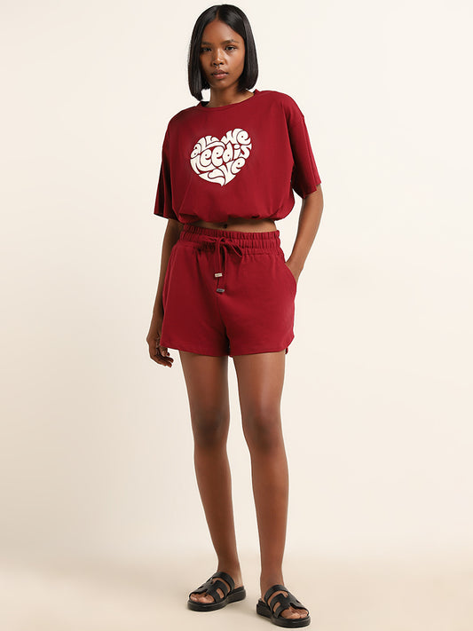 Superstar Red Cotton Mid-Rise Shorts