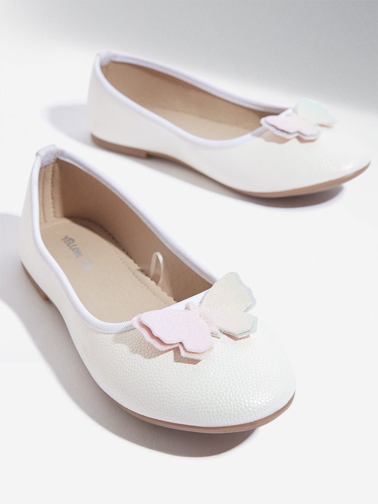 Westside Yellow Kids White Butterfly Applique Ballerina for Casual Wear Zoomed View