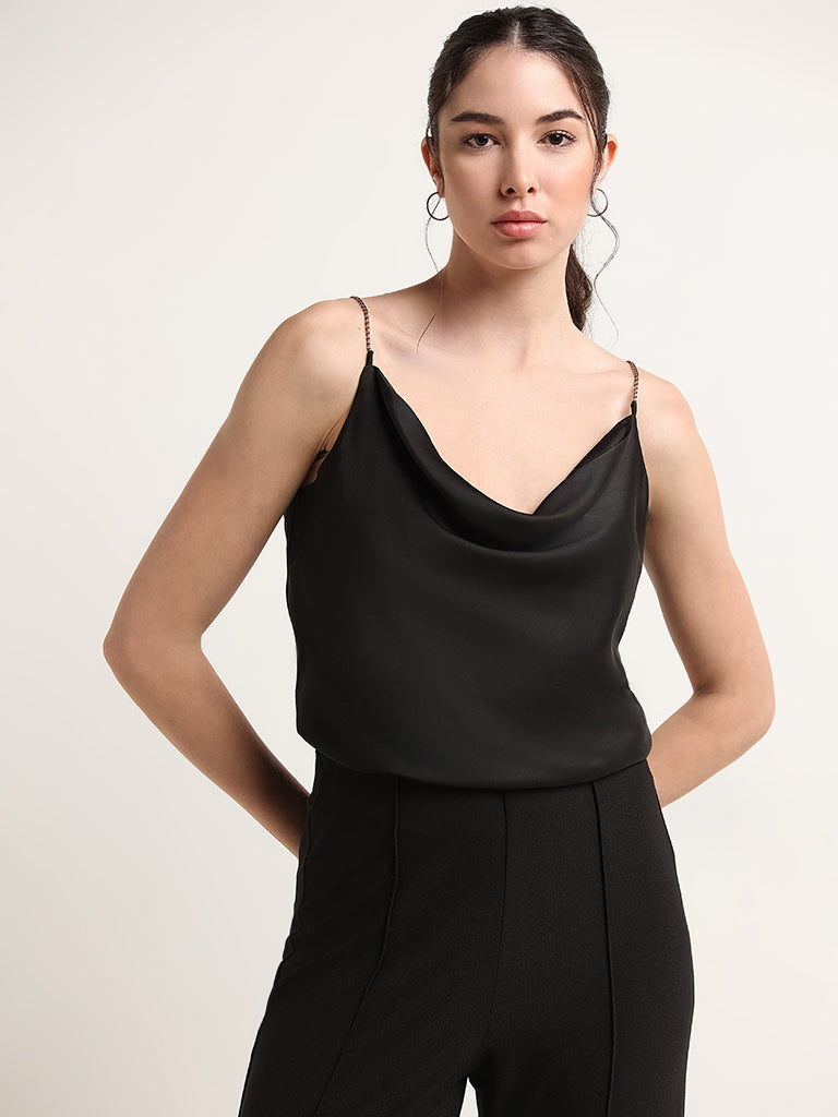 Buy Wardrobe Black Cowl Neck Strappy Top from Westside