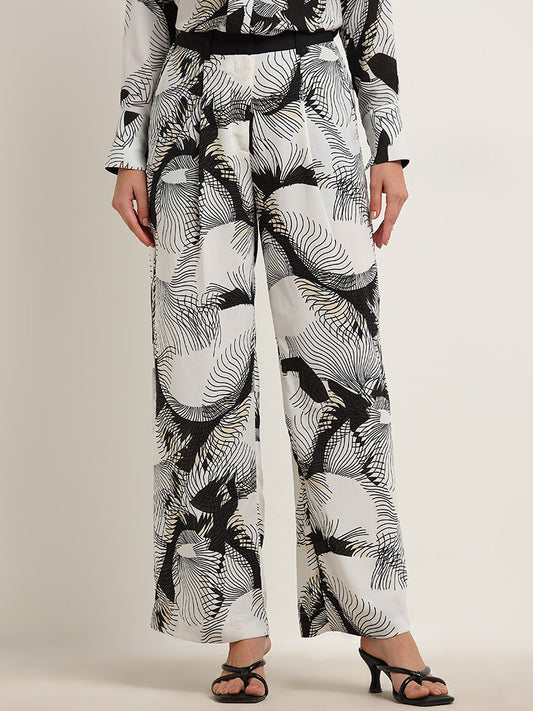 Wardrobe Ivory Abstract Design Mid-Rise Trousers