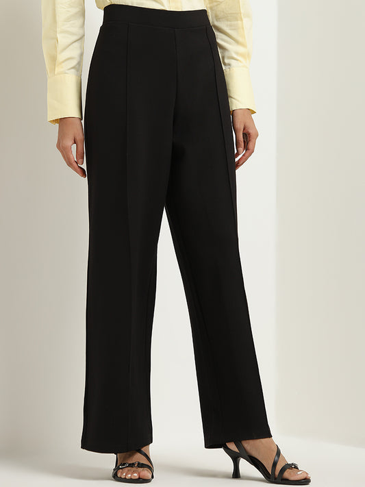 Wardrobe Black Straight Fit Mid-Rise Trousers