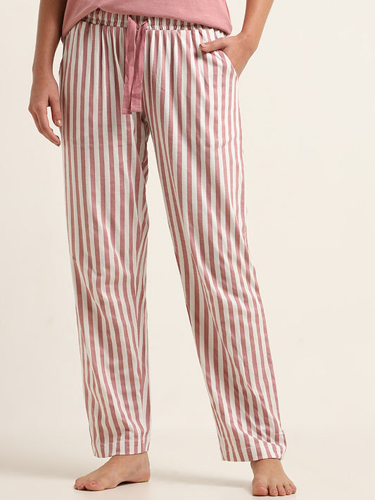 Wunderlove Blush Pink Striped Mid Rise Pyjamas