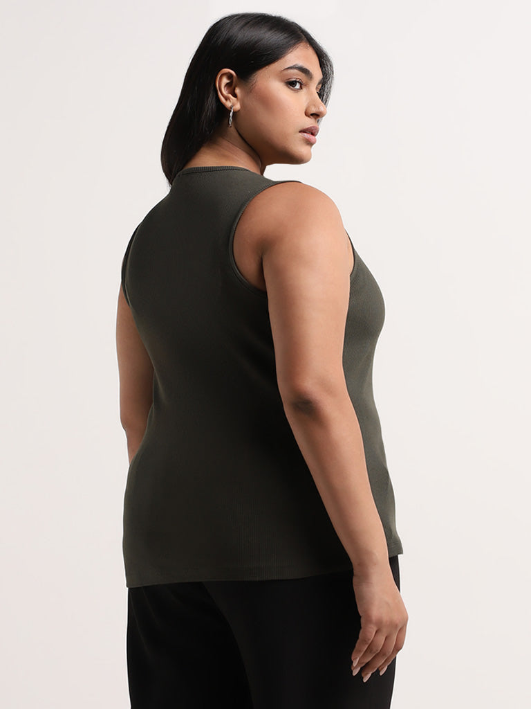 Gia Olive Cotton-Blend Ribbed Tank Top