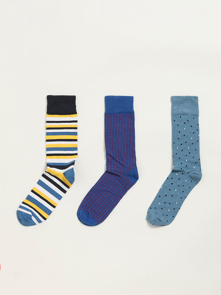 WES Lounge Multicolour Printed Full-Length Socks - Pack of 3