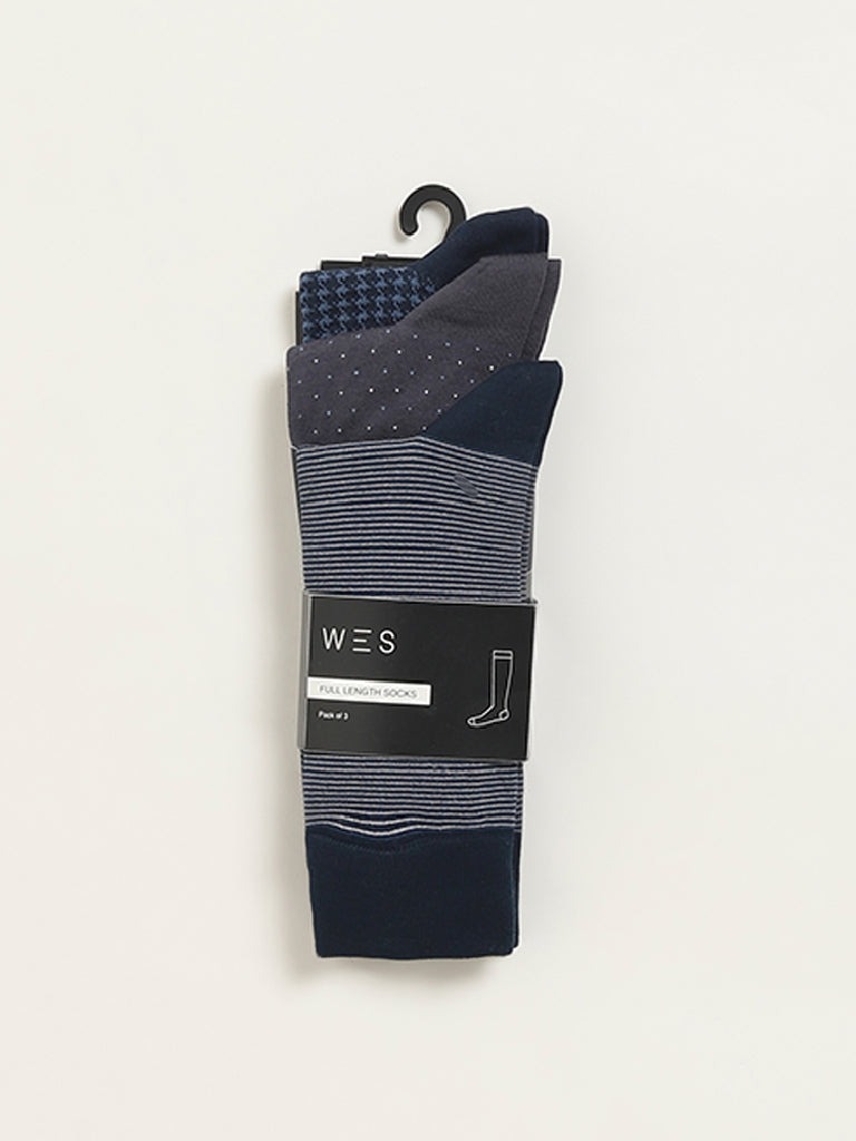 Westside WES Lounge Men's Multicolour Printed Cotton-Blend Full Length Socks - Pack of 3 for Casual Wear Pack View