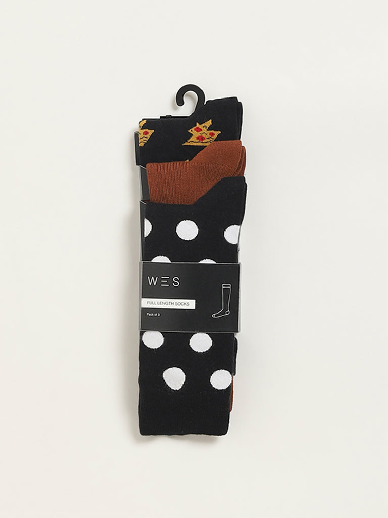 WES Lounge Multicolour Printed Cotton-Blend Full Length Socks - Pack of 3