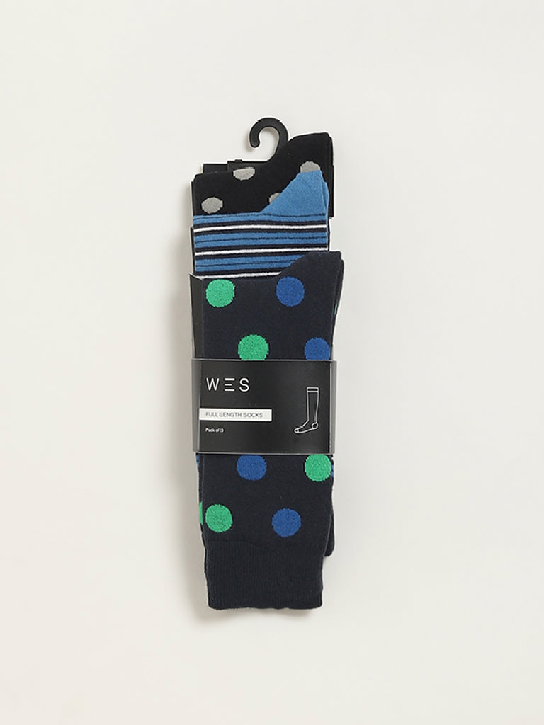 Westside WES Lounge Men's Multicolour Printed Cotton-Blend Full Length Socks - Pack of 3 for Casual Wear Pack View