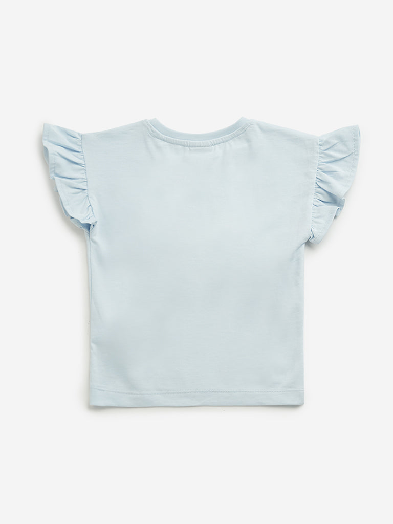 HOP Kids Light Blue Bird Printed Cotton Top