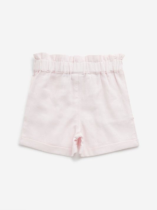 HOP Kids Light Pink Paperbag-Waist Mid-Rise Cotton Shorts