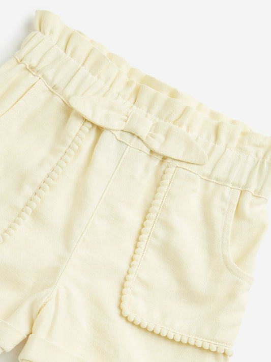 HOP Kids Light Yellow Mid Rise Denim Shorts