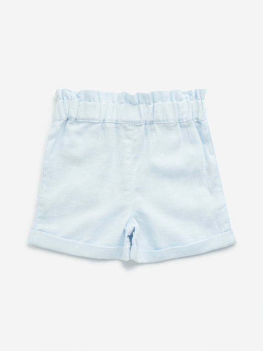 HOP Kids Light Blue Paperbag-Waist Mid-Rise Cotton Shorts