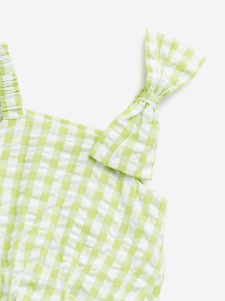 Westside HOP Kids Lime Checkered Design Cotton Crop Top for Casual Wear Zoomed View