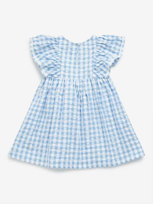 HOP Kids Blue Checkered Design A-Line Cotton Dress