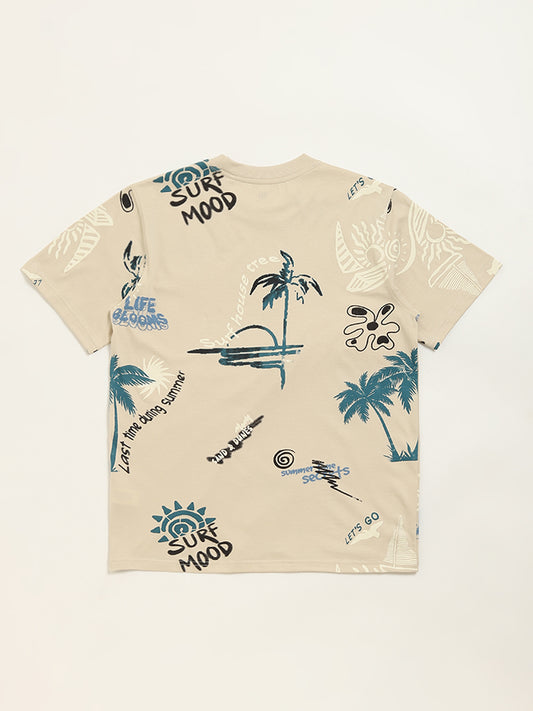 Y&F Kids Beige Beach Design T-Shirt