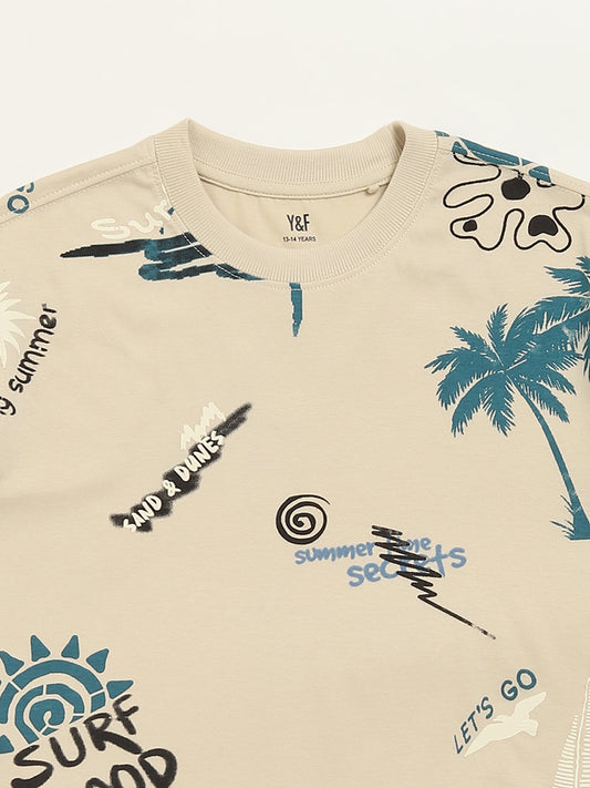 Y&F Kids Beige Beach Design T-Shirt