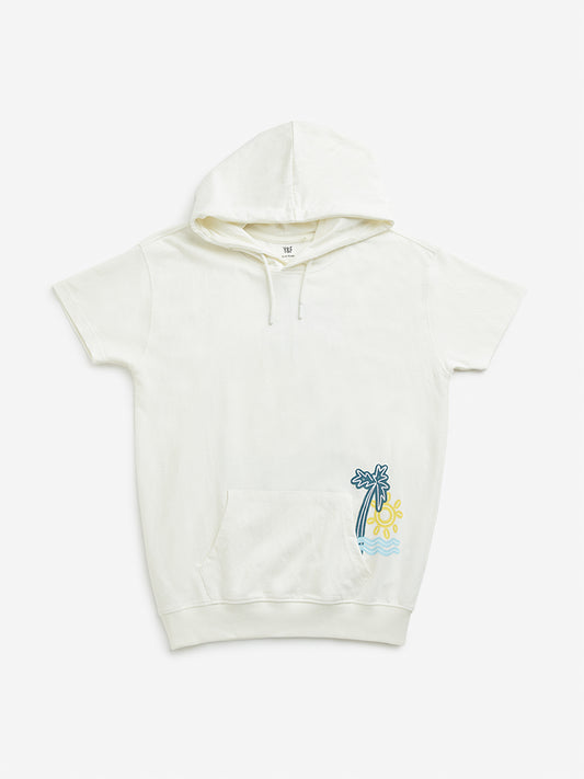 Y&F Kids Off-White Tropical Inspired Hooded T-Shirt